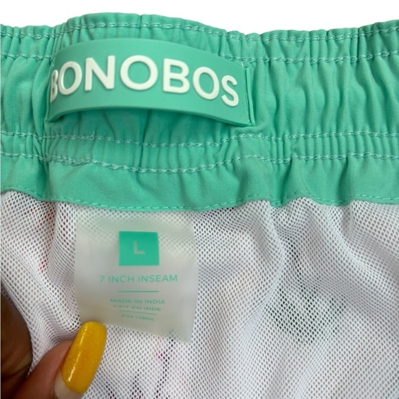 Bonobos Riviera Recycled Swim Trunks Pink Stripes Palm Trees  7” Inseam Size L - Picture 8 of 10